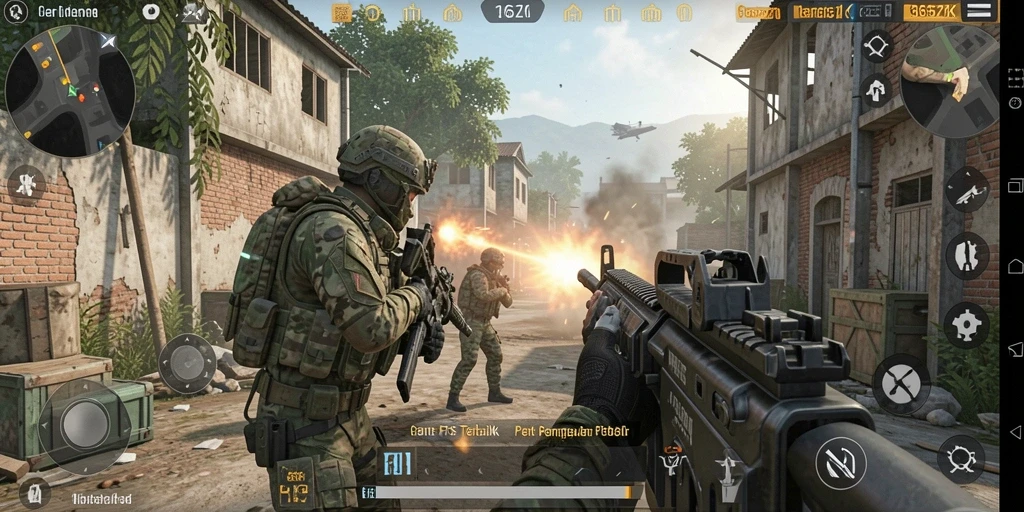 Screenshot menunjukkan aksi mendebarkan dalam gameplay FPS.