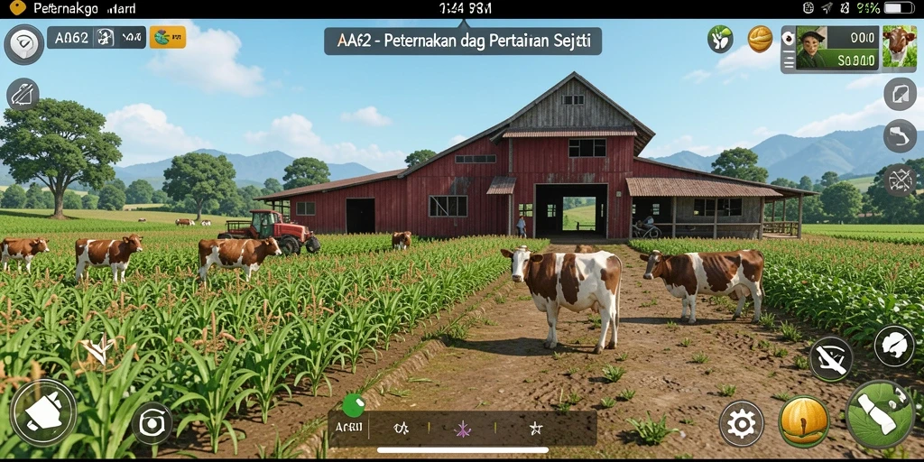 Tampilan gameplay <strong>AA62</strong> yang memukau saat mengelola kebun dan hewan.