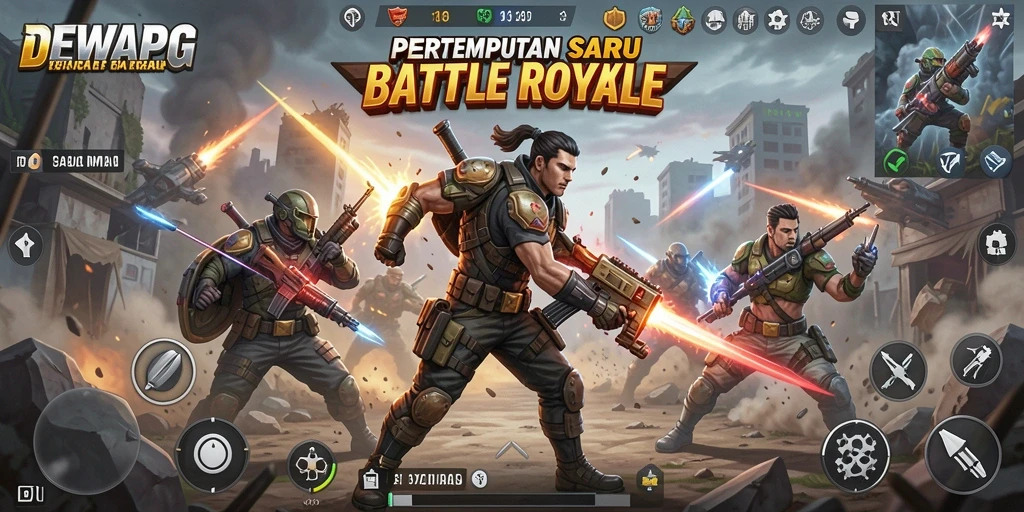 Tampilan gameplay seru di DEWAPG dengan suasana Battle Royale intens.