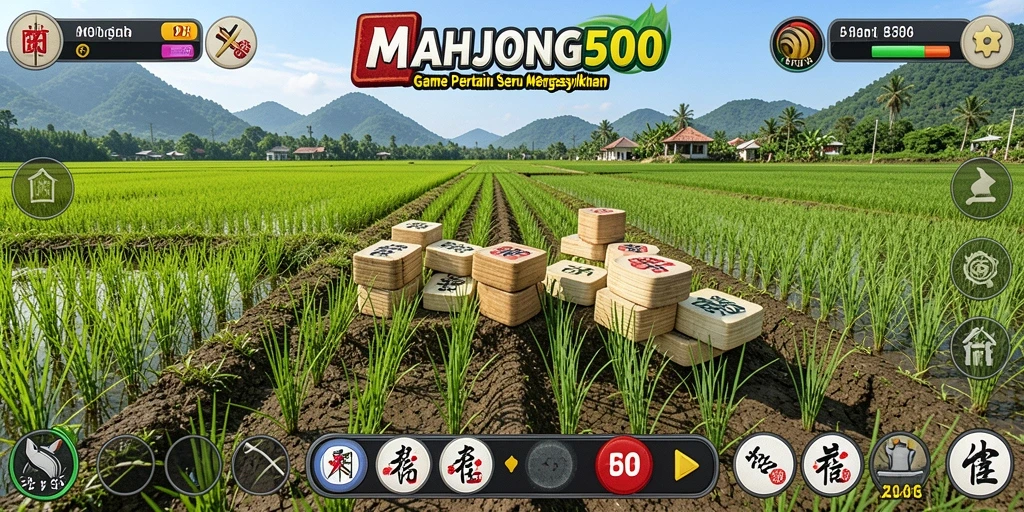 Tampilan gameplay <strong>MAHJONG500</strong> saat berkebun dengan seru.