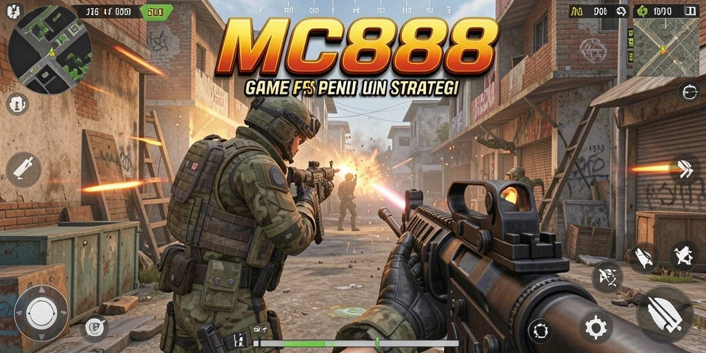 Screenshot gameplay MC888 menunjukkan aksi adu tembak yang seru dan mendebarkan.