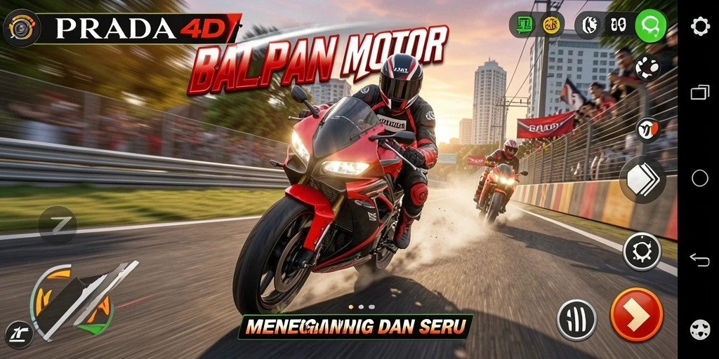 Gameplay seru dan mendebarkan dari PRADA4D saat balapan motor.