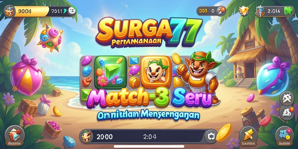 Tangkapan layar gameplay SURGA77 dengan aksi Match-3 yang seru.